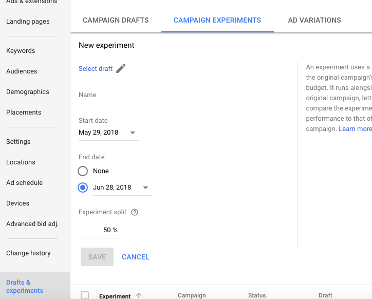 A/B testing variants in AdWords for PPC