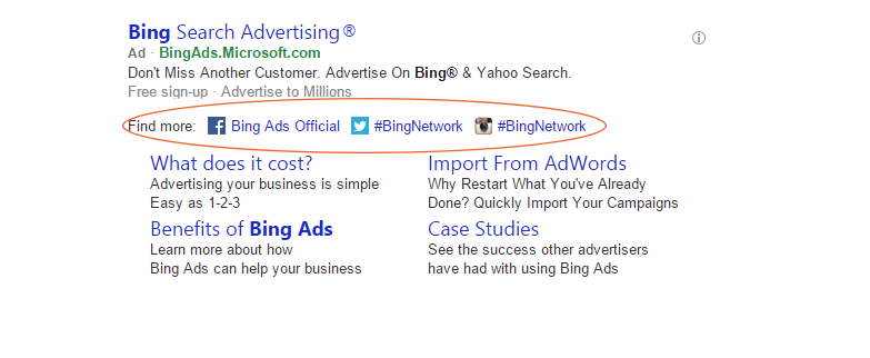Bing social extensions
