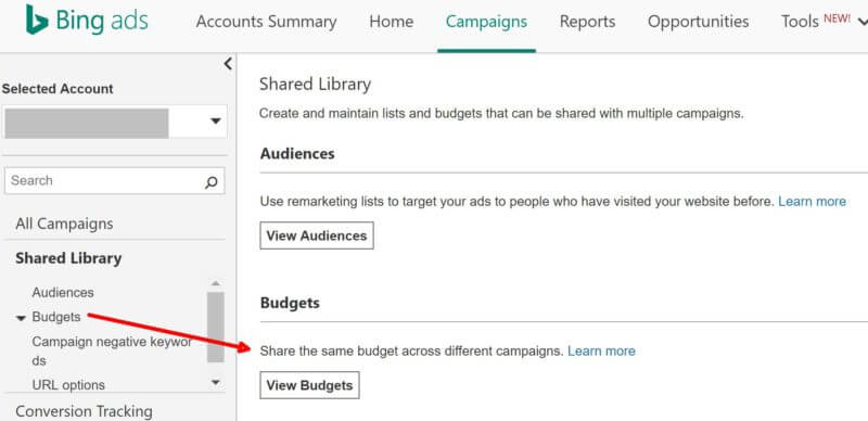 Bing shared budgets