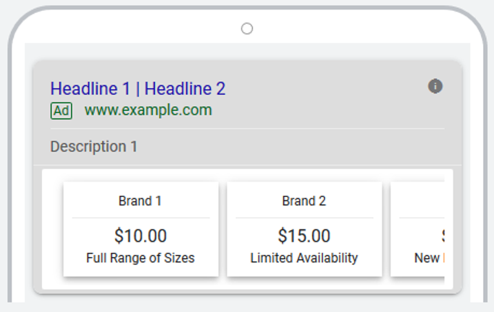 Screenshot of a Google Ad price extension