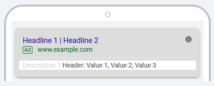 Screenshot of a Google Ad structured snippet extension